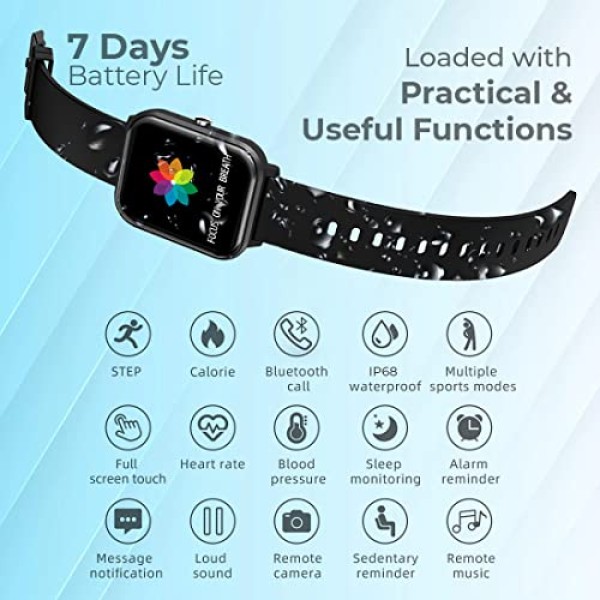 pTron Pulsefit Pro Bluetooth Calling Smartwatch, 1.69 Full Touch Color Display Black