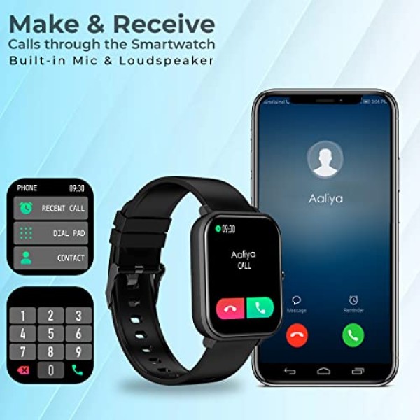 pTron Pulsefit Pro Bluetooth Calling Smartwatch, 1.69 Full Touch Color Display Black