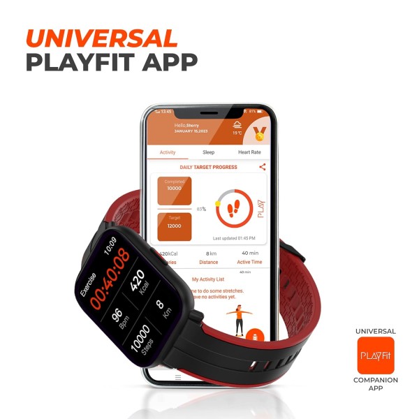 PLAYFIT XLPRO_Black+Red, IPS Display, IP67 Dust, Sweat & Water resistant, Full Metal Dial Design,(unbox)