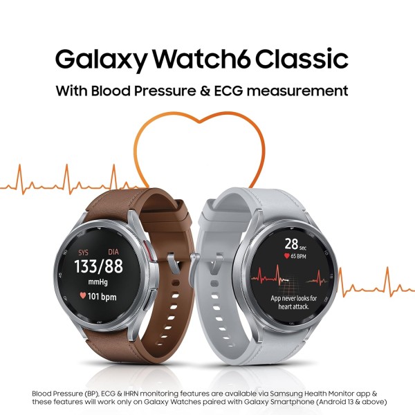 Samsung Galaxy Watch6 Classic LTE (47mm, Silver, Compatible with Android only) | Introducing BP & ECG Features