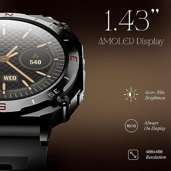 boAt Enigma X500 Smart Watch 1.43 Inch AMOLED Display, Bluetooth Calling Jet Black