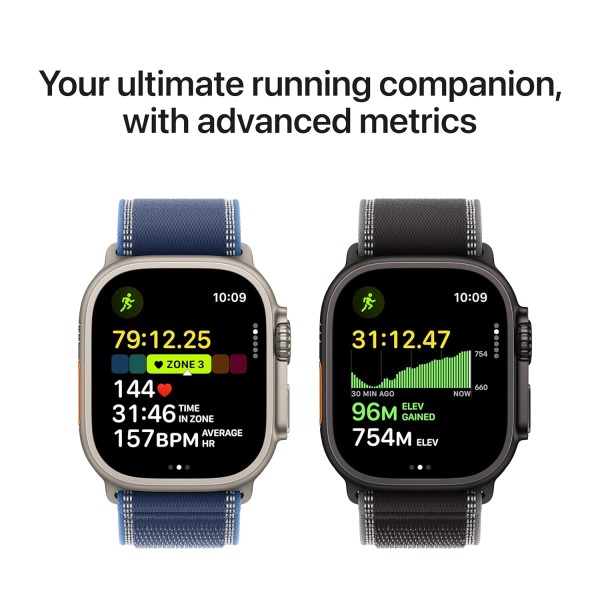 Apple Watch Ultra 3 GPS + Cellular 49mm Black Titanium Case with Black/Charcoal Trail Loop - S/M