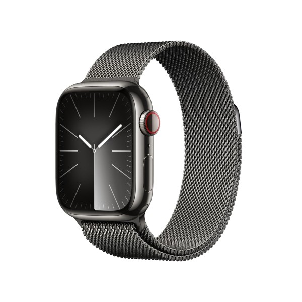 Apple Watch Series 9[GPS + Cellular 41mm] Smartwatch with Graphite Stainless Steel Case with Graphite Milanese Loop One Size.Fitness Tracker,Oxygen & ECG Apps,Always-On Retina Display,Water Resistant