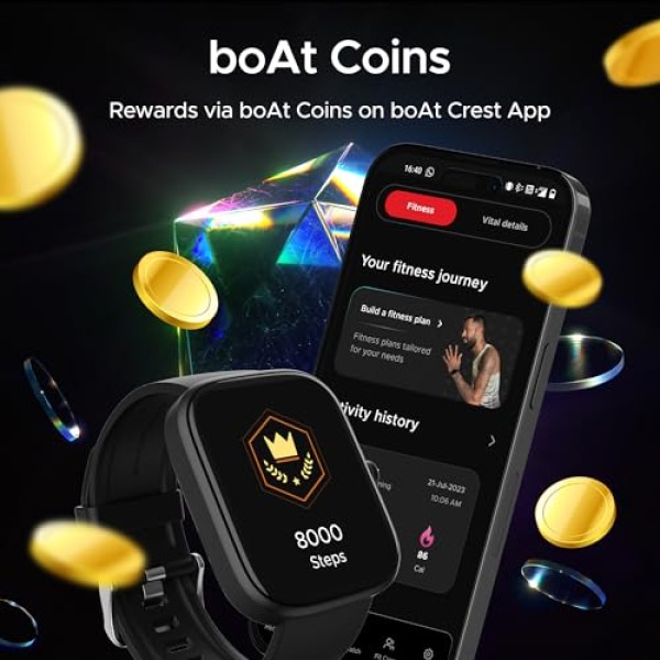 boAt Ultima Prism Smart Watch with 1.96 AMOLED Display, BT Calling Female Wellness (Steel Black)