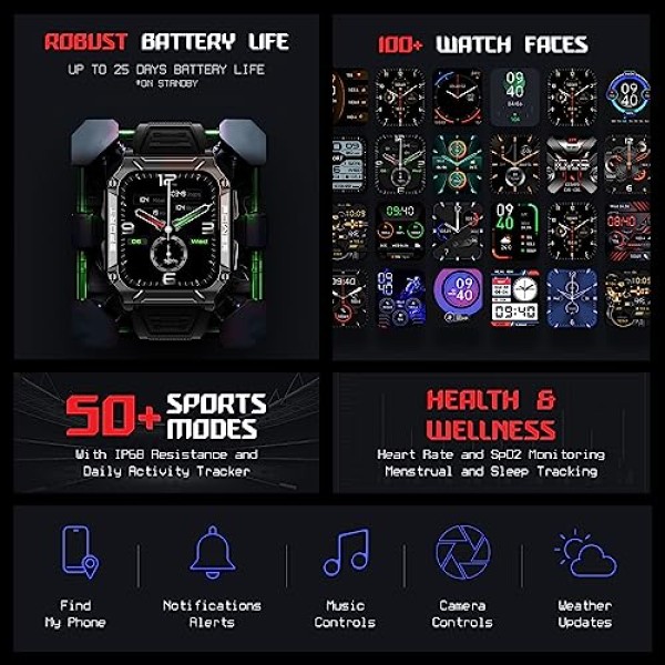 boAt Wave Armour 2 Smart Watch with 1.96 HD Display,BT Calling, Coins, Rugged Design,100 Watch (Active Black)