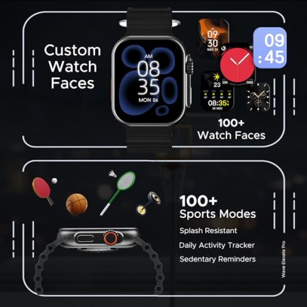 boAt Wave Elevate Pro 1.96 AMOLED Display BT Calling Coins Rugged Metal Body Smart Watch for Men And Women Active Black