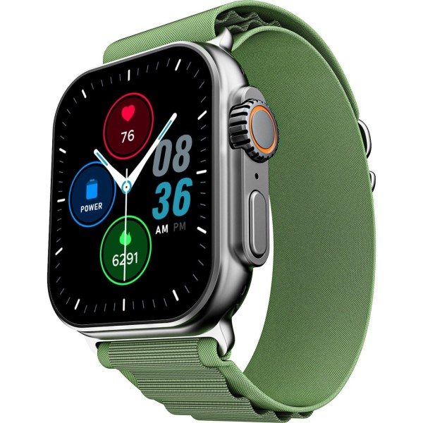 boAt Wave Genesis Pro w/ 1.96'' AMOLED Display,BT Calling,Functional Crown,boAt Coins Smartwatch (Olive Green Strap, Free Size)