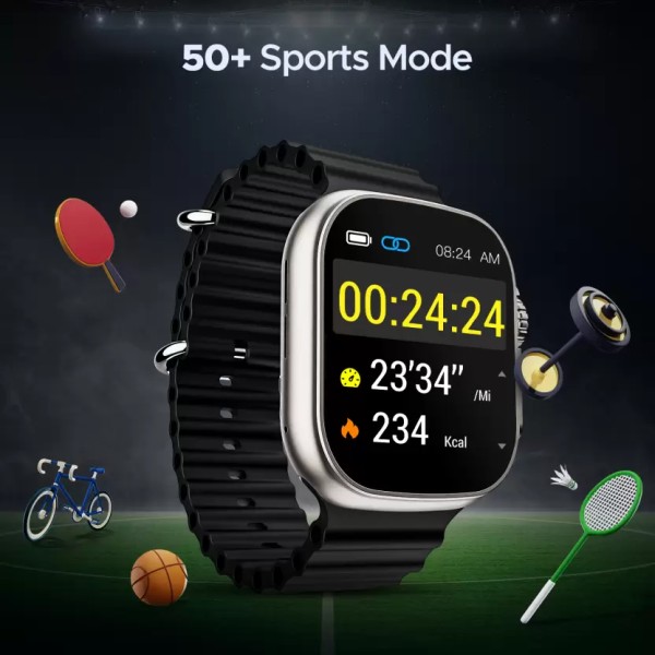 boAt Wave Genesis with 1.96'' HD Display, BT Calling, Functional Crown & Metal Body Smartwatch Black Strap, Free Size