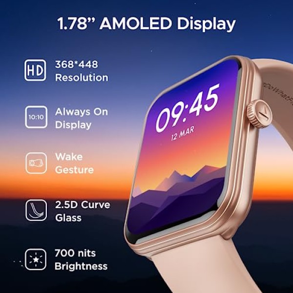 boAt Xtend Plus Smart Watch with 1.78 AMOLED Display, Coins, Advanced BT Calling, 100+ Sports M (Rose Pink)