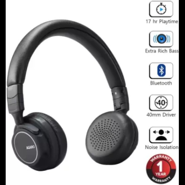 AGARO Raga Bluetooth Headphone Bluetooth without Mic Headset (Black, On the Ear)