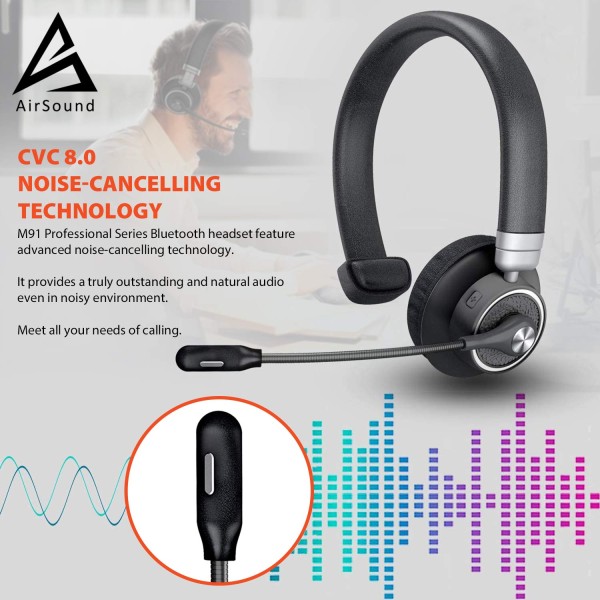 AIRSOUND M91 PROFESSIONAL SERIES Pro Bluetooth Wireless Over Ear Headphones,BT V5.0 Wireless CVC 8.0 Noise-Cancelling