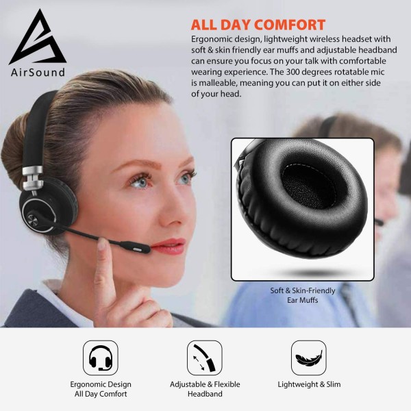AIRSOUND M91 PROFESSIONAL SERIES Pro Bluetooth Wireless Over Ear Headphones,BT V5.0 Wireless CVC 8.0 Noise-Cancelling