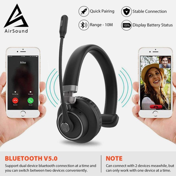 AIRSOUND M91 PROFESSIONAL SERIES Pro Bluetooth Wireless Over Ear Headphones,BT V5.0 Wireless CVC 8.0 Noise-Cancelling