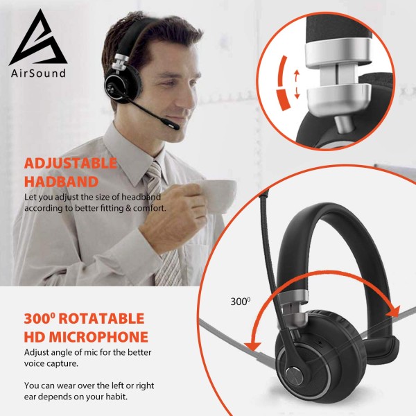 AIRSOUND M91 PROFESSIONAL SERIES Pro Bluetooth Wireless Over Ear Headphones,BT V5.0 Wireless CVC 8.0 Noise-Cancelling