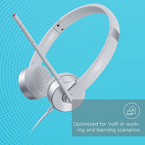 Lenovo 100 Stereo Wired On Ear Headphones with Mic Cloud white