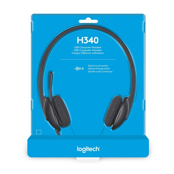 Logitech H340 Wired Headset Stereo Headphones with Noise Cancelling Microphone USB PC Mac Laptop Black