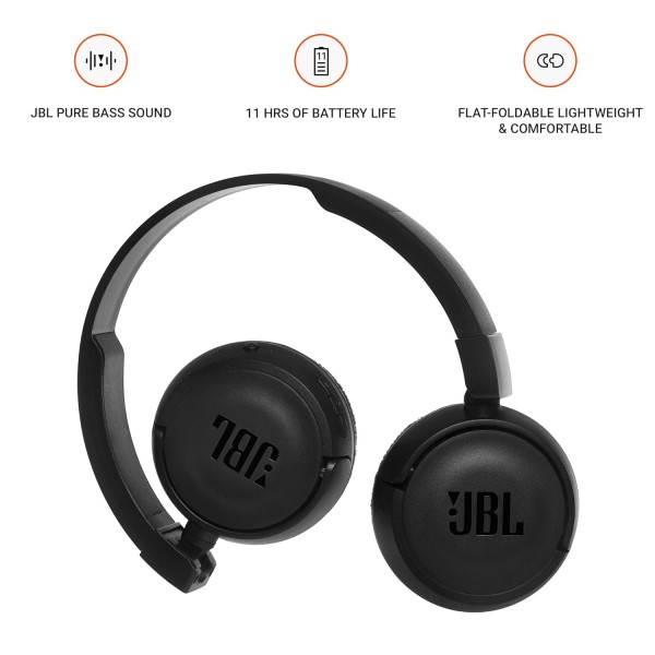 JBL T460BT-by-Harman-Wireless On Ear Headphones with Mic, Pure Bass, Portable (Black)