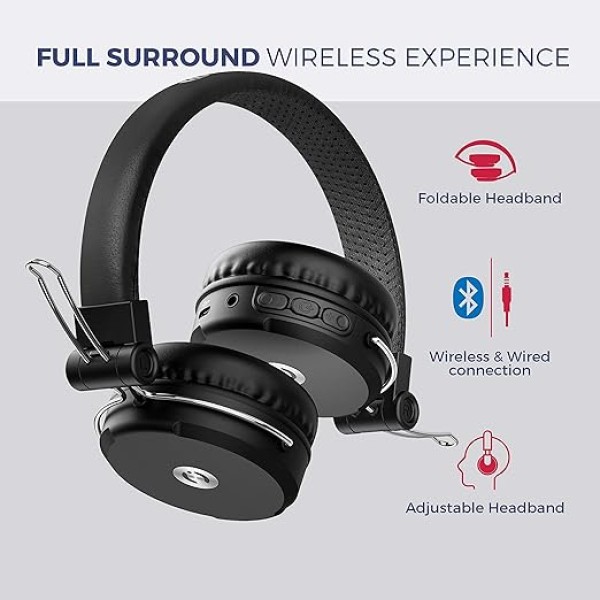 MuveAcoustics Impulse2PRO MA-1600SB Wireless On-Ear Headphones with Mic and Integrated Controls (Steel Black)