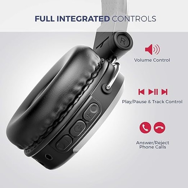 MuveAcoustics Impulse2PRO MA-1600SB Wireless On-Ear Headphones with Mic and Integrated Controls (Steel Black)