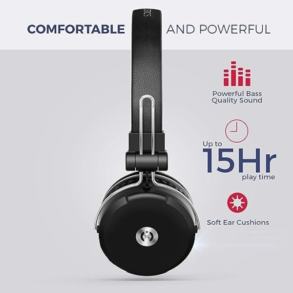 MuveAcoustics Impulse2PRO MA-1600SB Wireless On-Ear Headphones with Mic and Integrated Controls (Steel Black)