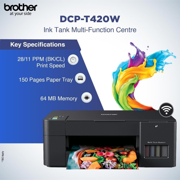 Brother Dcp-T420W All-in One Ink Tank Refill System Solid Ink Printers with Built-in-Wireless Technology, Black (refurbished)