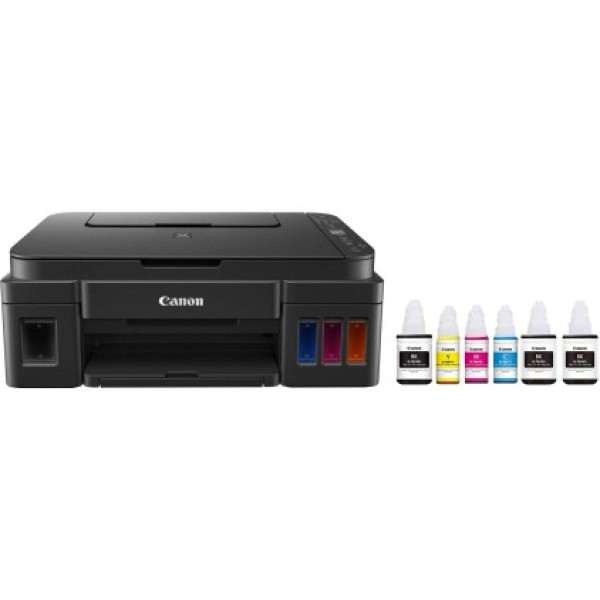 Canon PIXMA Mega Efficient G3012 Multi-function WiFi Color Ink Tank Printer (Color Page Cost: 0.21 Rs. | Black Page Cost: 0.09 Rs. | Borderless Printing) with 2 additional Black Ink Bottles