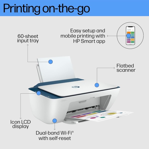 HP Ink Advantage 2778 Printer, Copy, Scan, Dual Band WiFi, Bluetooth, USB, Simple Setup Smart App, Ideal for Home