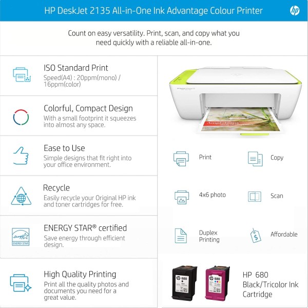 HP DeskJet 2135 All-in-One Ink Advantage Colour Printer