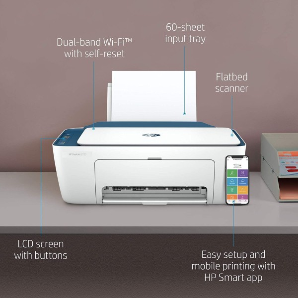 HP Deskjet 2723 AIO Printer, Copy, Scan, WiFi, Bluetooth, USB, Simple Setup Smart App, Ideal for Home. & 805 Black Original Ink Cartridge
