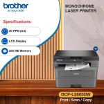 Brother DCP-L2605DW 2 in 1 (ID) Copy Button Auto Duplex Laser Printer, 30 PPM, Print Scan Copy, LCD Display, 256 MB Memory, (WiFi WiFi Direct LAN USB), 250 Sheet Paper Tray, Free Installation