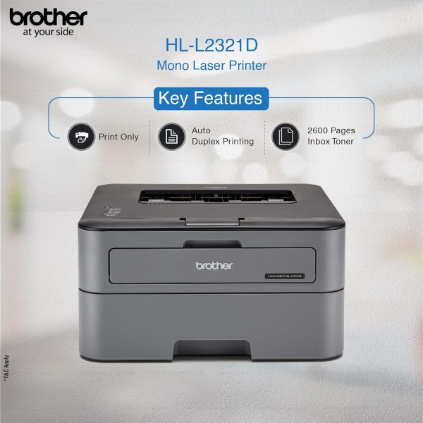 Brother HL-L2321D Single-Function Monochrome Laser Printer with Auto Duplex Printing