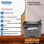 Brother DCP-L2605DW 2 in 1 (ID) Copy Button Auto Duplex Laser Printer, 30 PPM, Print Scan Copy, LCD Display, 256 MB Memory, (WiFi WiFi Direct LAN USB), 250 Sheet Paper Tray, Free Installation