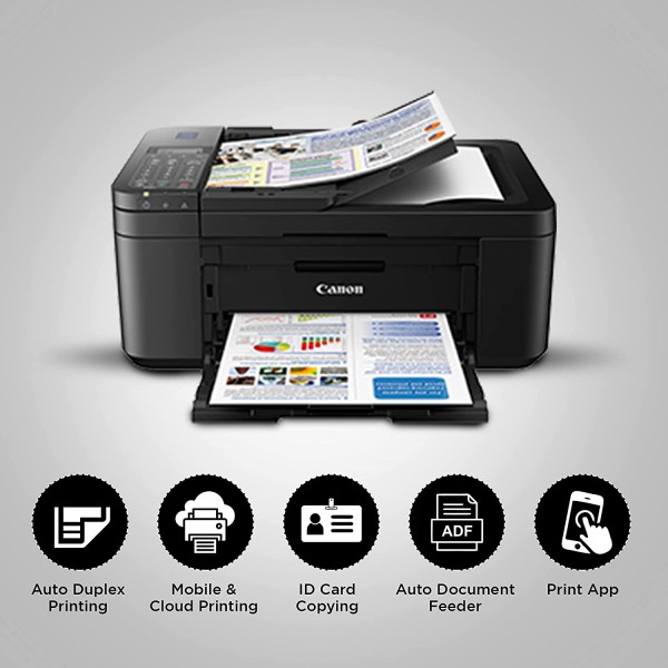 Canon E4570 All-in-One Wi-Fi Ink Efficient Colour Printer with FAX/ADF/Duplex Printing (Black)