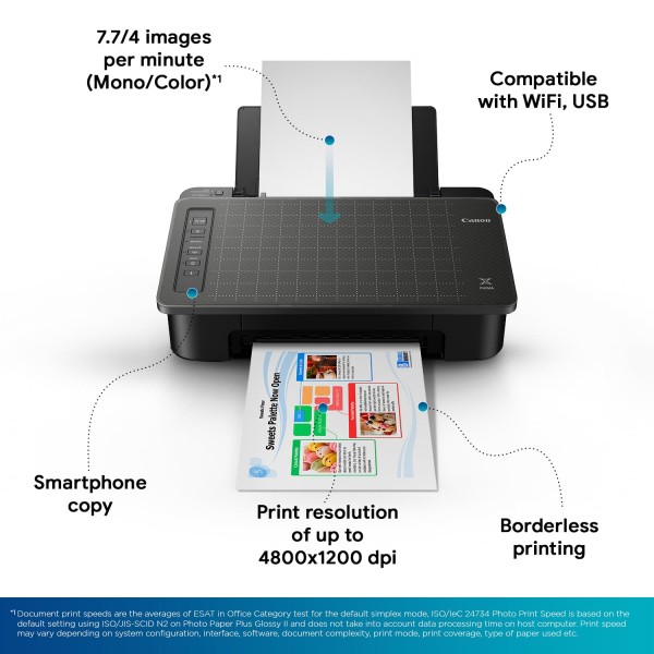Canon Pixma TS307a Single Function Wireless Inkjet Colour Printer (Black), Standard