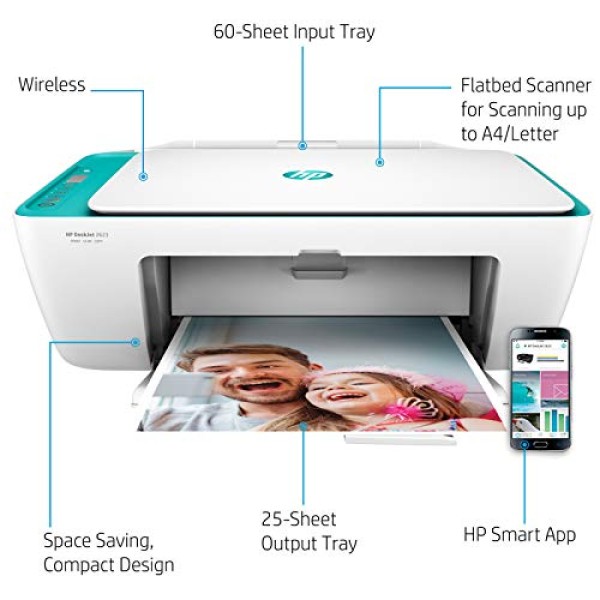 HP DeskJet 2623 All-in-One Wireless Colour Inkjet Printer White with Voice-Activated Printing Compatible with Alexa and Google Assistant