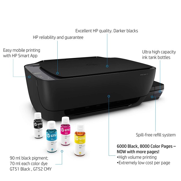 HP Ink Tank 310 Colour Printer, Scanner and Copier for Home/Office, High Capacity Tank (Pre Ink Loaded)
