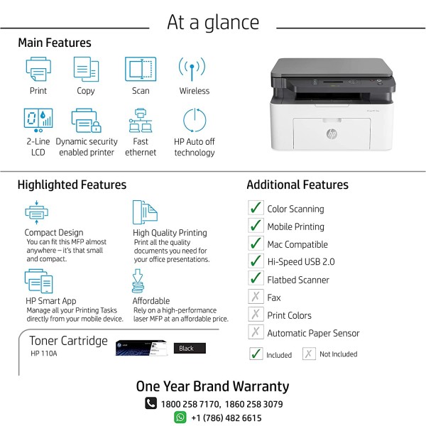 HP Laserjet 136nw WiFi Printer, Print Copy Scan, Compact Design, Reliable and Fast Printing,
